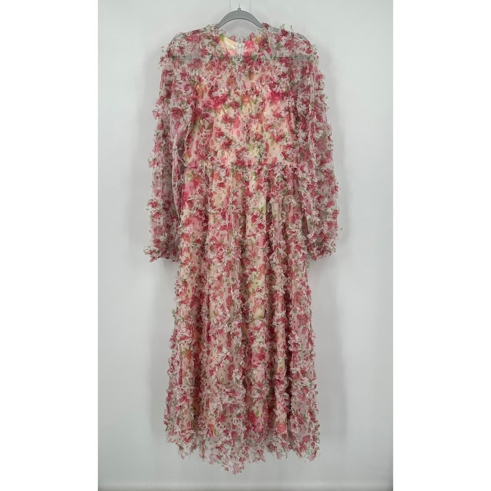 Women Maximalist Cottagecore Ruffle Maxi Dress Size L Fairy Romantic Garden Pink
